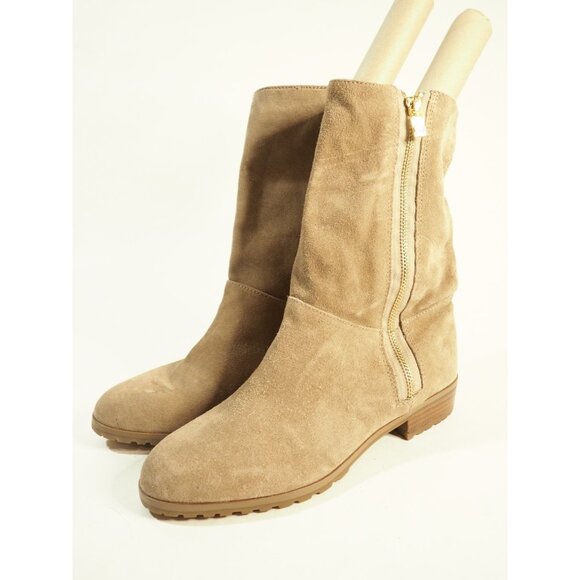 Michael Kors Tan Leather Suede Round Toe Tan Snakeskin Zipper Ankle Boot, Sz 7.5 - Picture 1 of 9